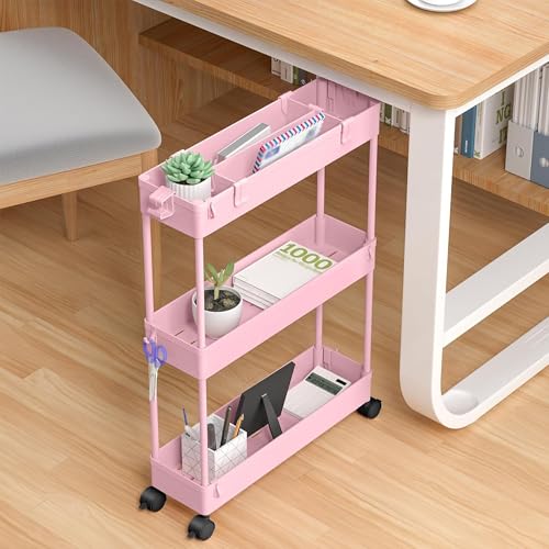 Image of SPACELEAD 2-piece Set Slim Storage Cart 3 Tier,Bathroom Organizer Rolling Utility,Mobile Shelving Unit Slide Out for Office, Kitchen, Laundry Room & Narrow Places