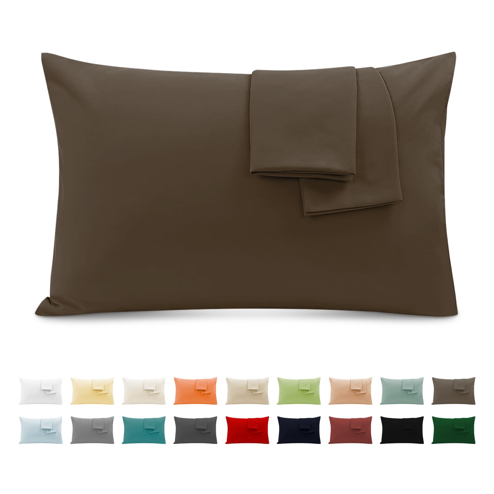 Federe Cuscini Letto Matrimoniale Cotone 50x70 cm 2 PCS, Set 2 Federe Certificato Oeko-TEX in Premium Cotone 110GSM, Morbida e Traspirante, Ipoallergenica -Marrone Chiaro