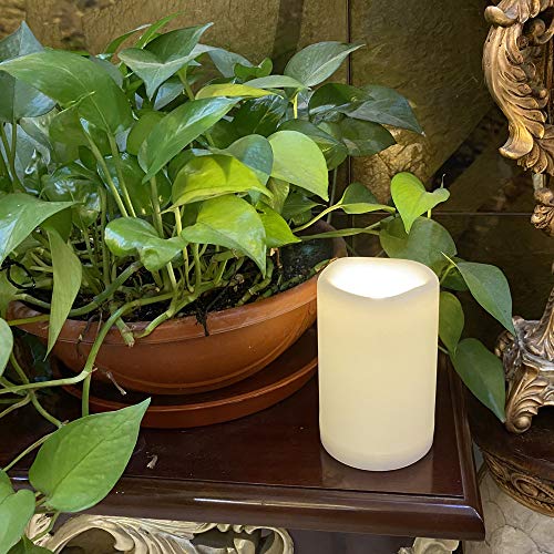 Image of CANDLE CHOICE Waterproof Outdoor Battery Operated Flameless Candle with Timer Large Plastic Resin Bright Flickering Electric LED Pillar Lantern Patio Garden Wedding Christmas Decorations 4 inch(D)x6 inch(H)