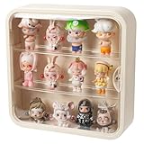 Clear Display Case for Figures, Wall Mounted Acrylic Storage Box, Dust Proof Display Cabinet Organizer for Mini Pop Mart Action Figures Collectibles (Cream)