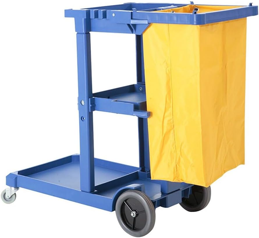 Janitorial Service Cart, Housekeeping Organizer Cart, 3-Tier Hotel Cleaning Trolley with Wheels, for Transporting Supplies in Hotels, Hospitals, Schools,Blue