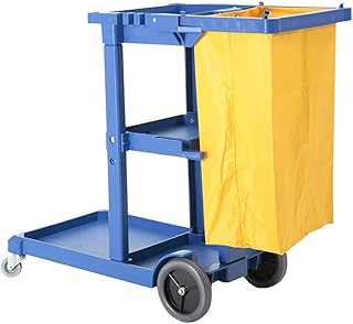 Carrito de limpieza profesional de 3 niveles para hoteles, hospitales y espacios comerciales, carrito utilitario azul eficiente para soluciones de limpieza optimizadas