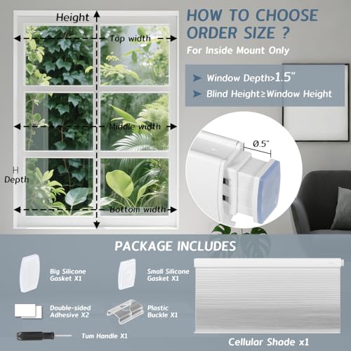 SEEYE No Drill Cordless Cellular Shades, Blackout Honeycomb Blinds for Indoor Window,Thermal Insulated Noise Reduction, Easy Install for Bedroom, Living Room, Office, White (24" W x 64" H) by SEEYE - Image 7