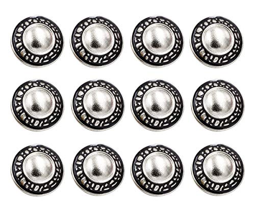 RECHERE 12 PCS Domed Black Decorative Rim Metal Shank Buttons Craft for DIYS