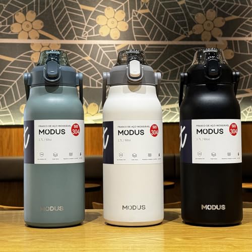 Garrafa Térmica Aço Inoxidável 1700ML Isolada a Vácuo Grande Capacidade Com Canudo (1700ML Verde)