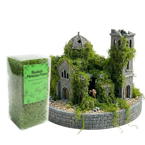 Realistic Miniature Vines - Hanging Moss Scenery for Diorama Supplies & Model Building - Mini Miniature Plants for Rainforest Dollhouse Fairy Gardens Crafts DIY Tabletop Wargaming (Natural Green)