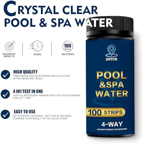 4 in 1 Hot Tub Test Strips,100 Strips Pool and Hot Tub Test, Swimming Pool Test Strips for Total Alkalinity, pH, Free Chlorine(Bromine),Cyanuric Acid-Pool Spa Water Test -Quick and Accurate Results - 4