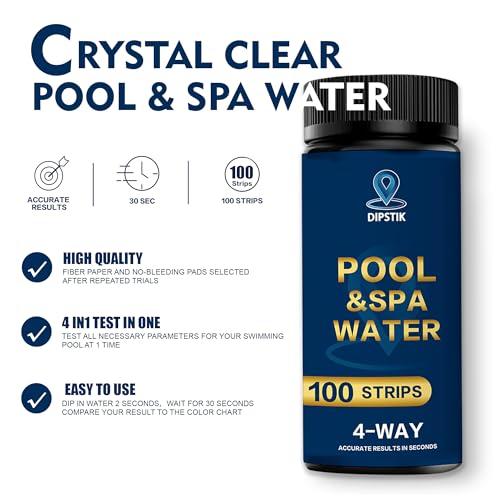 3 in 1 Pool Teststreifen für Spa,100 Stück Teststreifen Pool Tester, Wassertest-Set, Genauer Chemischer Tester für Feststreifen Pool pH und Chlor, Brom,Alkalinität,Pool Zubehör