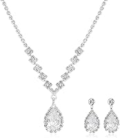 AOPRIE Silver Necklace Earrings Jewelry Set for Women - Rhinestone Crystal Party Prom Bridesmaid Gift