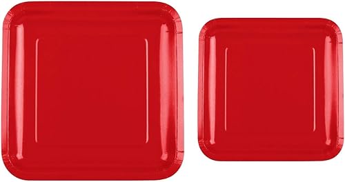 Oojami 100 platos cuadrados de papel rojo  50 x 9 pulgadas y platos de postre de 50 x 7 pulgadas  Vajilla desechable roja de primera calidad para