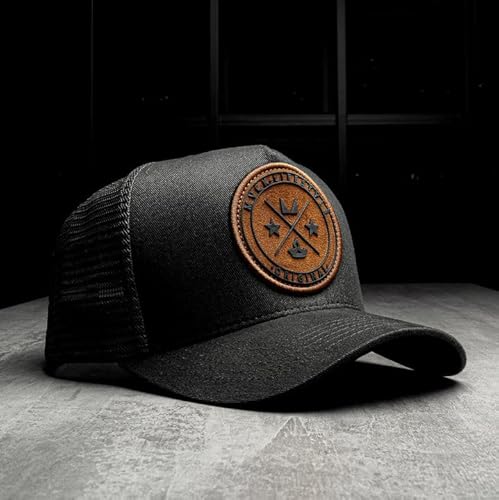 Boné Trucker Brasão Cinza Patch Caramelo Original Mvck