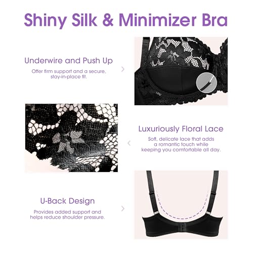 Dayon Minimizer Bra for Women with Floral Lace Full Coverage Underwire Support Bra4