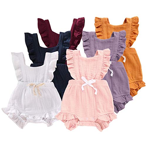 BAOBAOLAI Macaquinho de bebê para meninas recém-nascidas de algodão com manga franzida, macaquinho