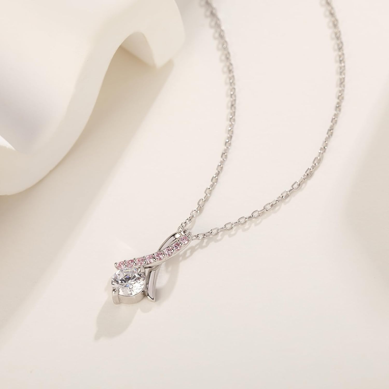 Breast Cancer Awareness Earrings Necklace 925 Sterling Silver Pink Ribbon Stud Jewelry Survivor Gifts for Women - Image 5