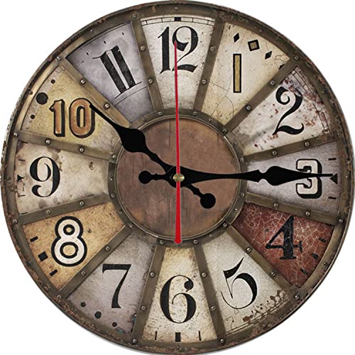 OUUUKL Horloge Murale de Jardin en Plein Air, 12 Po Horloge Extérieure Étanche aux Intempéries Horloge Silencieuse Ronde À Grain de Bois Vintage Grande Horloge Murale de Jardin Créative