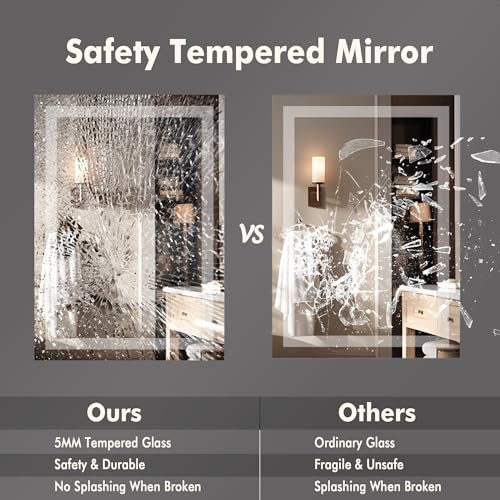 Image of GarveeHome 30 in x 22 in Led Bathroom Mirror with Front and Backlit, Stepless Dimmabl, Anti-Fog, Shatter-Proof, Memory, Wall Mounted Lighted Vanity Mirror(Horizontal /Vertical)