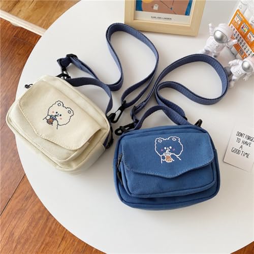 Cartoon Handbags Mini Cute Little Bear Canvas Shoulder Bags Square Shape Printing(White)4