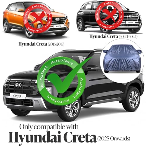 Image of Autofact Premium Car Cover for Creta 2025-2026 | All Weather Water-Resistant Full Body Car Cover | Light-Weight Triple-Stitched Outdoor Shield with UV Protection, Dustproof & Heat-Resistant