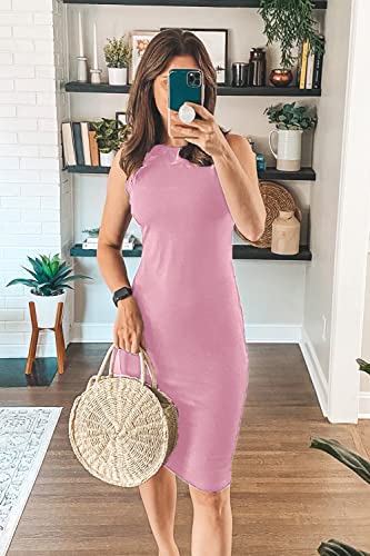 Image of PRETTYGARDEN Women's Summer Ribbed Bodycon Midi Dresses | Soft Stretchy Knit, Sleeveless Tank Dress, Slim Fitted, Elegant Spring Outfit for Work, Vacation Travel, Date Night, Party