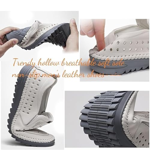 Breathable, Non-Slip Leather Trainers for Men, Men's Casual Summer Breathable Soft Sole Loafers Lightweight Driving Shoes Handmade Walking Loafers3