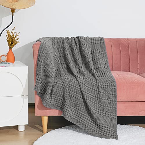 Phf 100% Cotton Waffle Weave Throw Blanket - Washed Soft Lightweight Blanket For All Season - Breathable And Skin-Friendly Blanket For Couch Bed Sofa 50"X60"- Charcoal/Dark Grey #TOP2