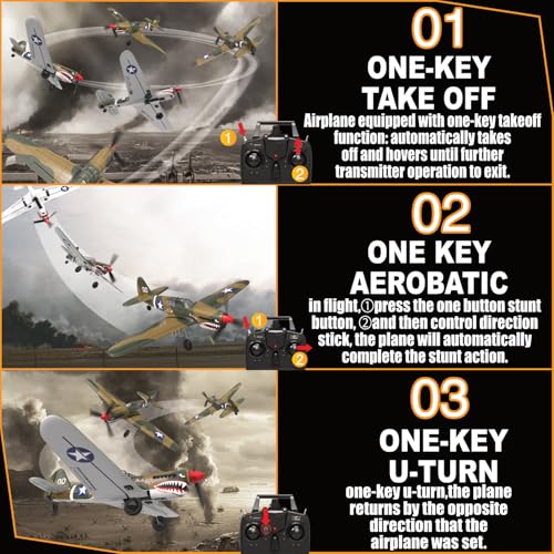 Image of RC Plane 4-CH RC Airplane - RC Airplane Ready to Fly Upgrade P-40 Warhawk Remote Control Airplanes for Beginners Adult with Beginners with Xpilot Stabilization System