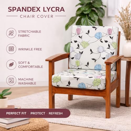 Image of STITCHNEST 'Contour Fit Series' Stretchable Printed Wooden Sofa Cover (Pack of 10) - Elastic Wooden Chair Cover | Wooden Sofa Seat Cover | Size - 20-21 x 20-21 x 3-5 in