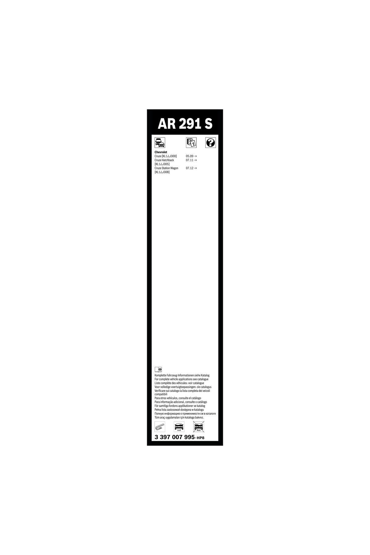 Bosch Aerotwin silecek seti - [600/450 mm] CHEVROLET Cruze (2009-2021) [KL1J,J300] #AR291S