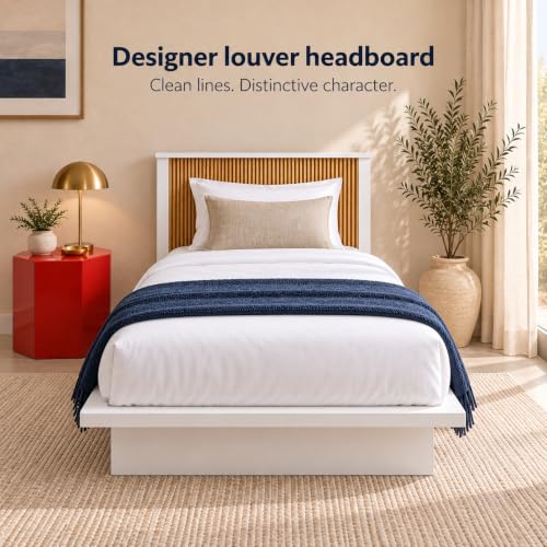Image of Bniture Modern Low Height Single Size Bed Without Storage | Engineered Wood Platform Beds Headboard | King Size Wooden Cot Double Bed for Bedroom 3 Year Warranty (Frosty White & Giant Wood)