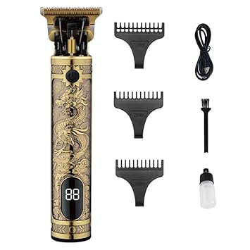 SURKER SK-993B Professional Digital Display Zero Gapped Pro Li Outliner Rechargeable Electric Cordless Hair Clipper Grooming Kit T-Blade Close Cutting 0mm Bald Head Clipper 120 min Runtime, GOLD D - image, photos