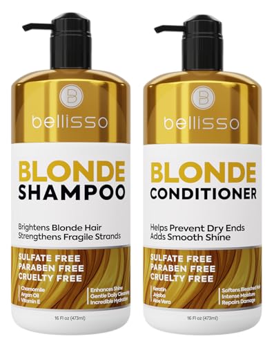 Blonde Shampoo and Conditioner Set - Sulfate Free - For Natural and Color Treated Hair - Zero Paraben Treatment, Moisturizing Salon Formula with Pump - For Women and Men - 16 Fl Oz (Set of 2)