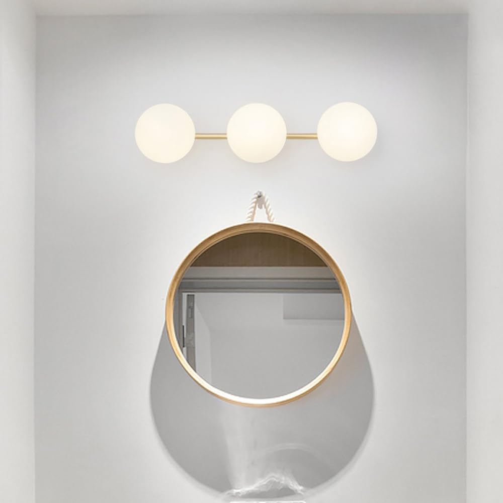 Lámpara de Pared Moderna para Interiores, lámpara de Espejo de baño Dorada de 2 Luces, lámpara de Techo con Pantalla de Globo de Cristal, lámpara Retro G9 para Dormitorio y Sala de