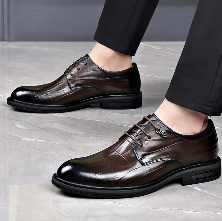 Mens Oxford Men's Luxury Dress Shoes Modern Leather Business Oxford Dress Shoes Classic Lace-up Formal Tuxedo Derby Shoes Dress Shoes(Brown,7)3