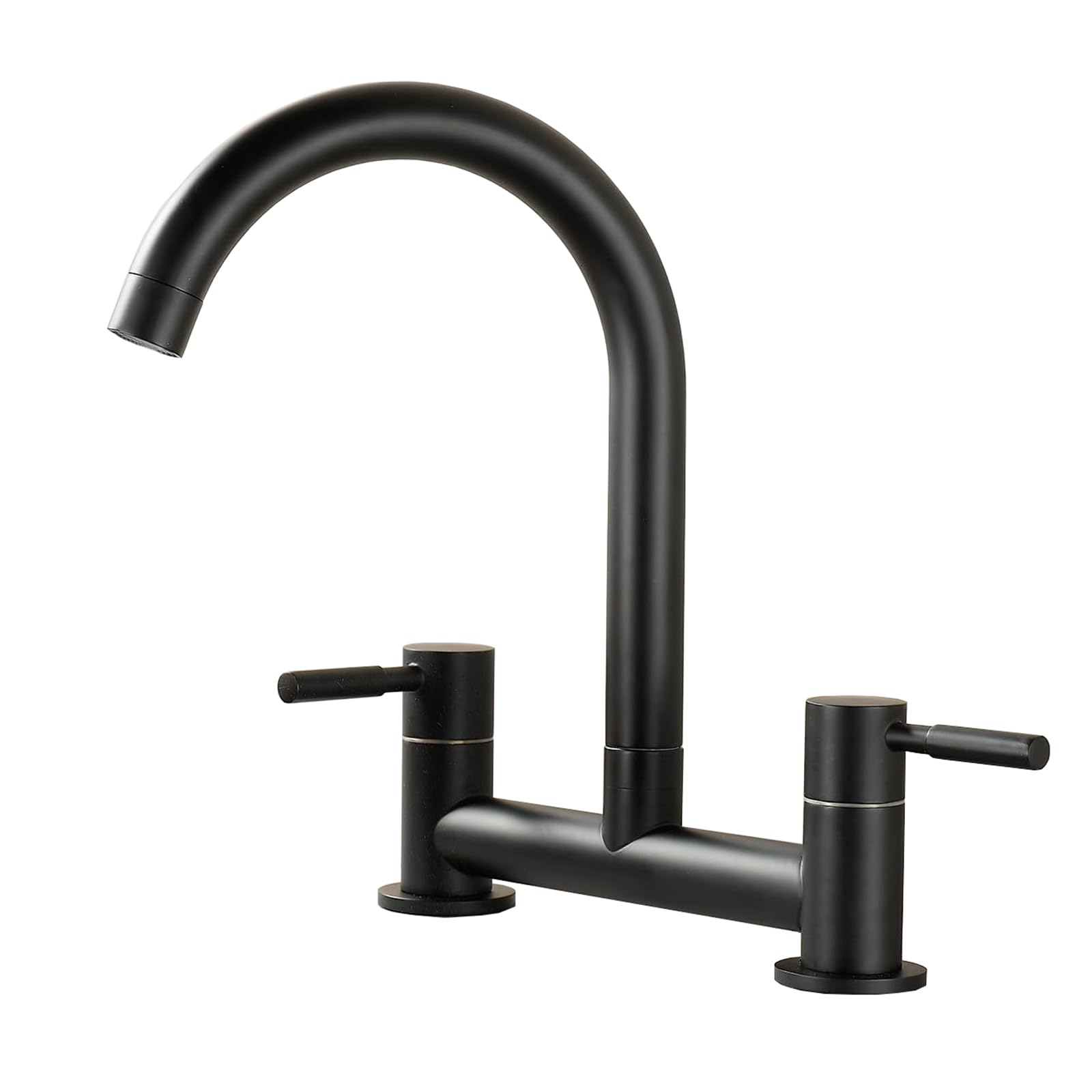 ZYCHSJXA Kitchen Taps Mixer Stainless Steel Two Hole Double Handle Bridge Tap for Sink Rotatable Black