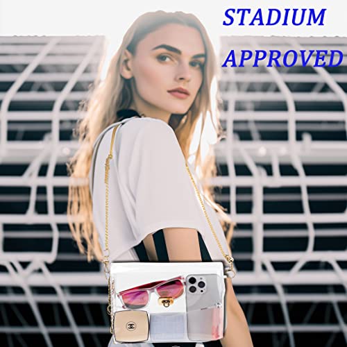 JOMPARO Clear Purses for Women Stadium Events Clear Crossbody Bag with Metal Chain3