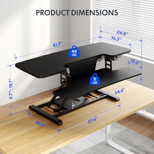 Image of FLEXISPOT 42 inch Electric Motor Desk Converter, Height Adjustable Motorized Stand up Desk Riser with Quick Release Keyboard Tray, Black Monitors and Laptop Workstation