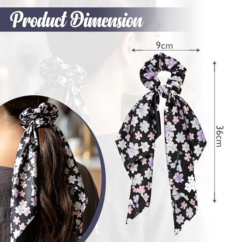 Image of GLUN Satin Bow Scrunchies Set of 3 (1 Pcs Each Design), Silk Hair Scrunchies with Long Ribbon Bows for Women & Girls, Soft Elastic Ponytail Holders, Floral Hair Ties for Daily Wear, Parties & Gifts