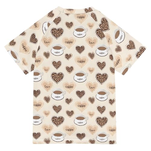 ALAZA Kids Rash Guard Boys Toddler Swim Shirts Short Sleeve Love Coffee UPF 50+ 3T2