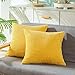 Pack of 2, CaliTime Throw Pillow Covers Cases for Couch Sofa Bed, Comfortable Supersoft Corduroy Corn Striped Both Sides, 18 X 18 Inches, Gold