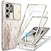 kompatibel mit günstig Kaufen-GVIEWIN Kompatibel mit Samsung Galaxy S24 Ultra Hülle mit Schiebekamera Abdeckung+Displayschutzfolie, [2 Frontrahmen] 360° stoßfester Bumper Marmor Schutzhülle 6,8 Zoll, Shweta/Weiß