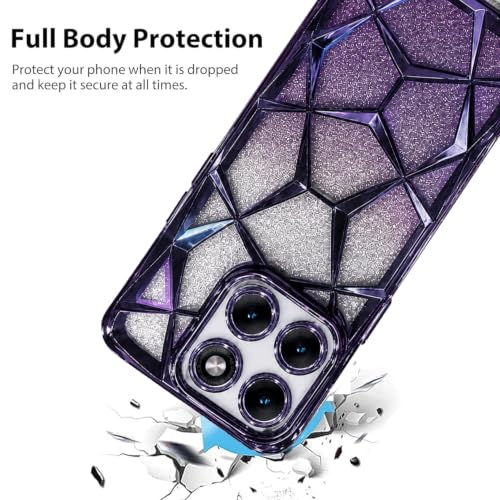Image of VONZEE Gradient Glitter Case for Moto Edge 70 Fusion, Luxury Electroplated 3D Cube, Diamond Bling Shiny Soft TPU Clear Shockproof Women Girls Protective Phone Cover (Deep-p)