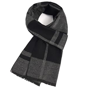 INOGIH Mens Fall Winter Long Plaid Soft Cashmere Scarf with Tassel for Daily Life