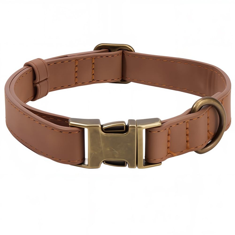 CALFOVERA 34 to 50CM Quick Release Dog Collar PU Leather Rolled Heavy Duty Puppy Collar with Rust Proof Buckle Adjustable Durable Pet Choker for Small Medium Large Dog (Brown M)