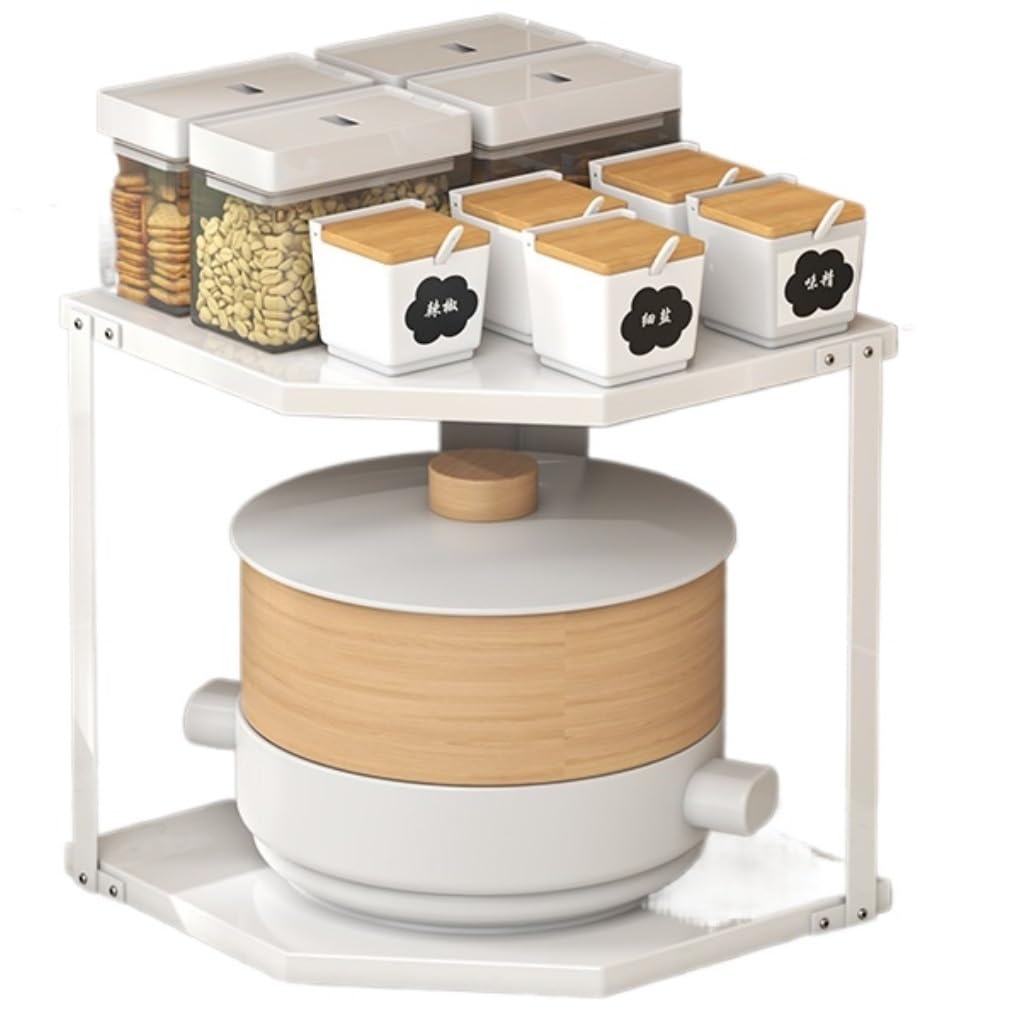 HADECOLL Spice Rack Metal Spice Bottle Rack Kitchen Organizer Shelf Seasoning For Countertop Kitchen Organiser,White-2-Tiers