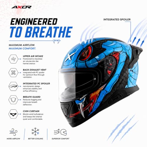 Image of Axor Apex Venomous ISI ECE DOT Certified Full Face Dual Visor Helmet for Men and Women with Pinlock Fitted Outer Clear Visor and Inner Smoke Sun Visor Black Neon Blue(XL)