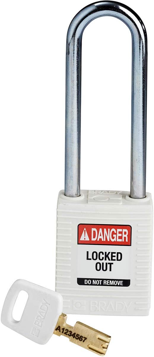 SafeKey Nylon Padlock, 38mm x 122mm x 19mm, White