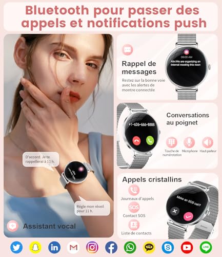 LIGE Montre Connectée Femme avec Appel, 1,43'' AMOLED Smartwatch avec 2 Bracelets/Fonction Féminine/Fréquence Cardiaque/Sommeil, Etanche IP68 Montre avec 100+ Sportifs pour Android iOS – Image 3