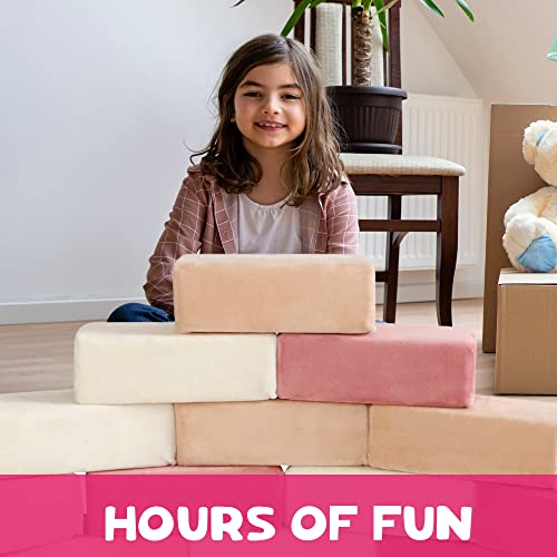 Image of The Original Premium Plush Building Block for Kids - Certified Safe Foam Blocks in Luxuriously Soft Fabric Covers (Rose, Blocks)