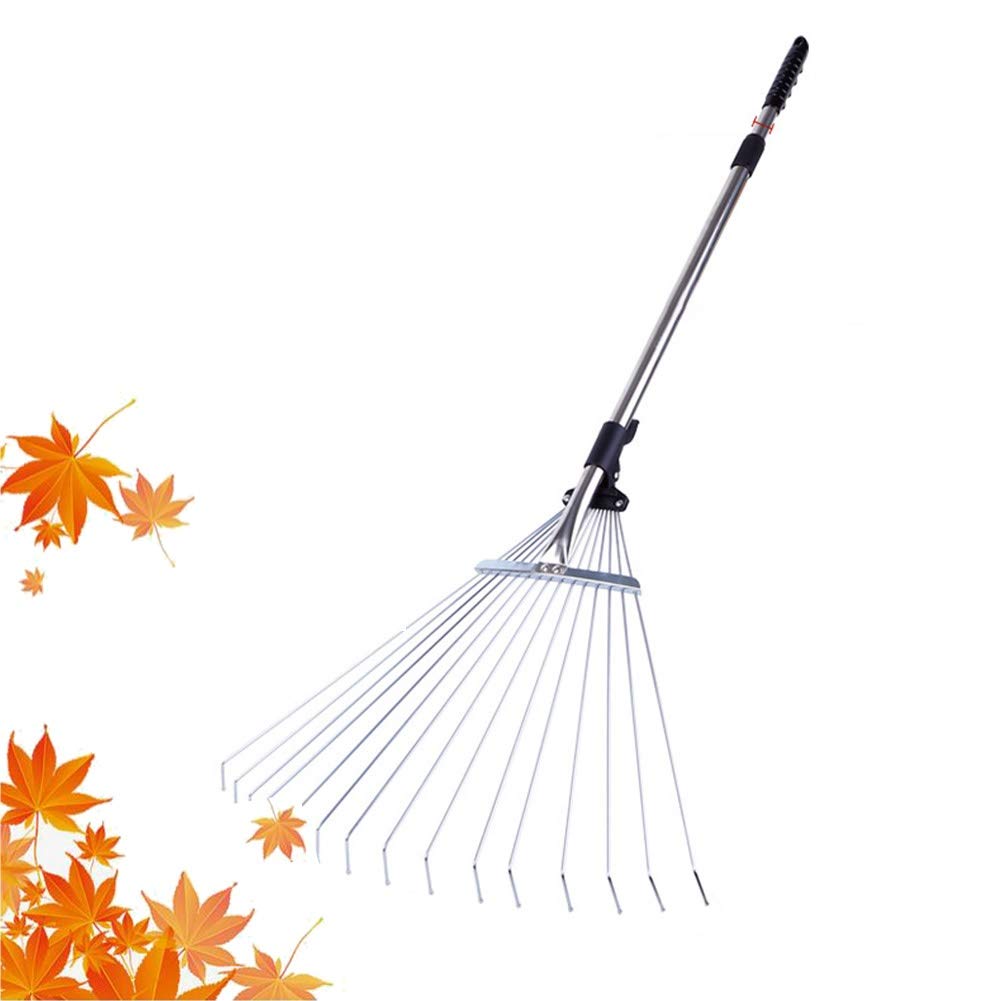 Advancethy Telescopic Metal Rake Adjustable Extension Handle Garden Rake Used for Lawn Clear Fallen Leaves Gardening Tools, 2 Colors, 3 Sizes (Silver 57x160cm )
