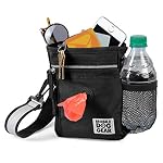 Mobile Dog Gear Dog Walking Fanny Pack (6″x7″, Black) – Dog Training Treat Pouch with Poop Bag Dispenser & Bags, 2 Reflective Wrist Straps, Adjustable Shoulder Strap, Flashlight, Water Bottle Pocket